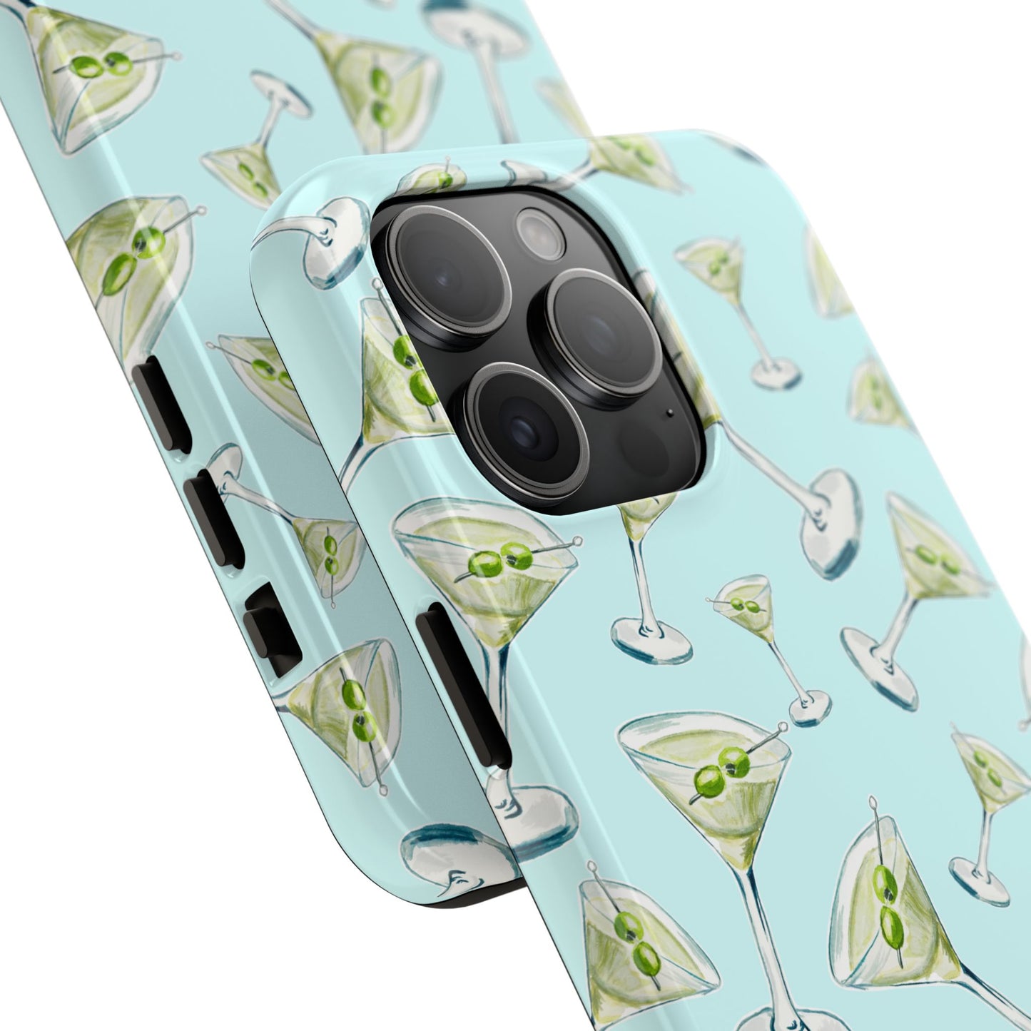 Watercolor Blue and Green Martinis Tossed Illustrated Pattern Turquoise Blue Tough Phone Case | Various Models