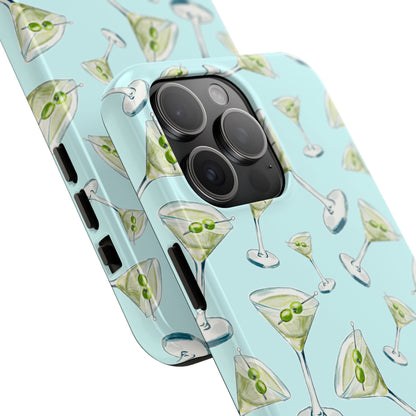 Watercolor Blue and Green Martinis Tossed Illustrated Pattern Turquoise Blue Tough Phone Case | Various Models