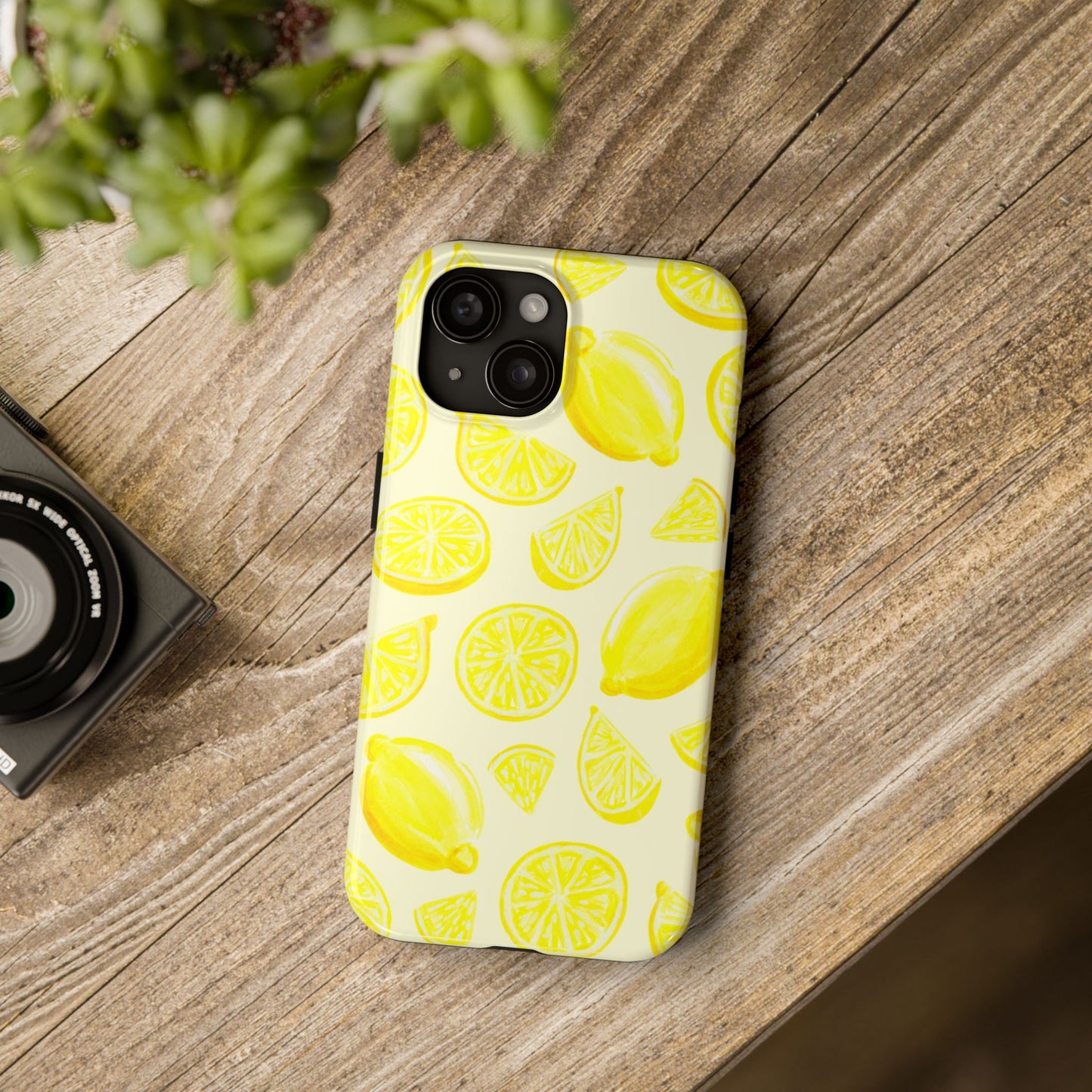 Bright Yellow Lemons Watercolor Illustrated Tossed Pattern Pale Yellow Tough Phone Case | Various Models