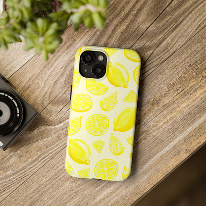 Bright Yellow Lemons Watercolor Illustrated Tossed Pattern Pale Yellow Tough Phone Case | Various Models