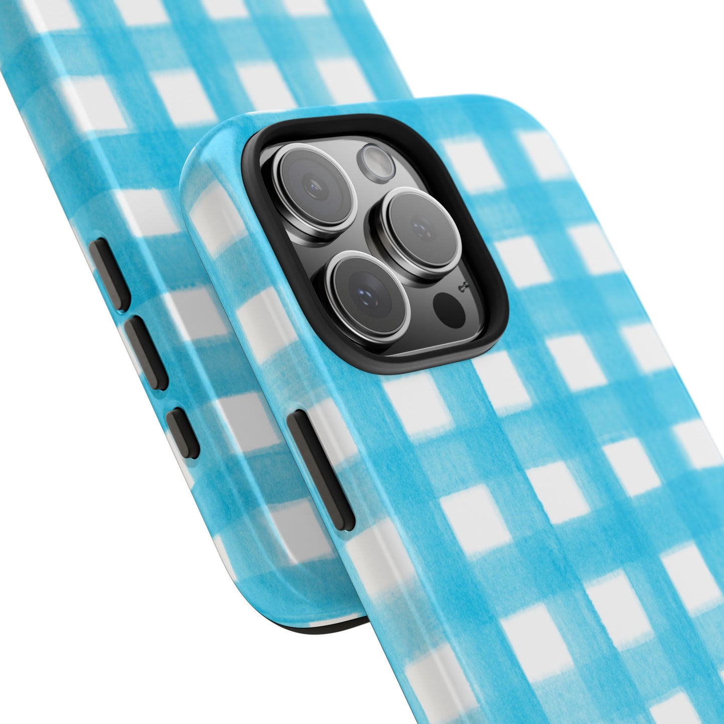 Turquoise Gingham Watercolor Illustrated Tough Phone Case | Various Models Available