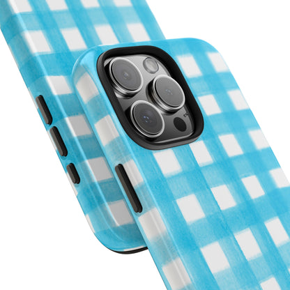 Turquoise Gingham Watercolor Illustrated Tough Phone Case | Various Models Available