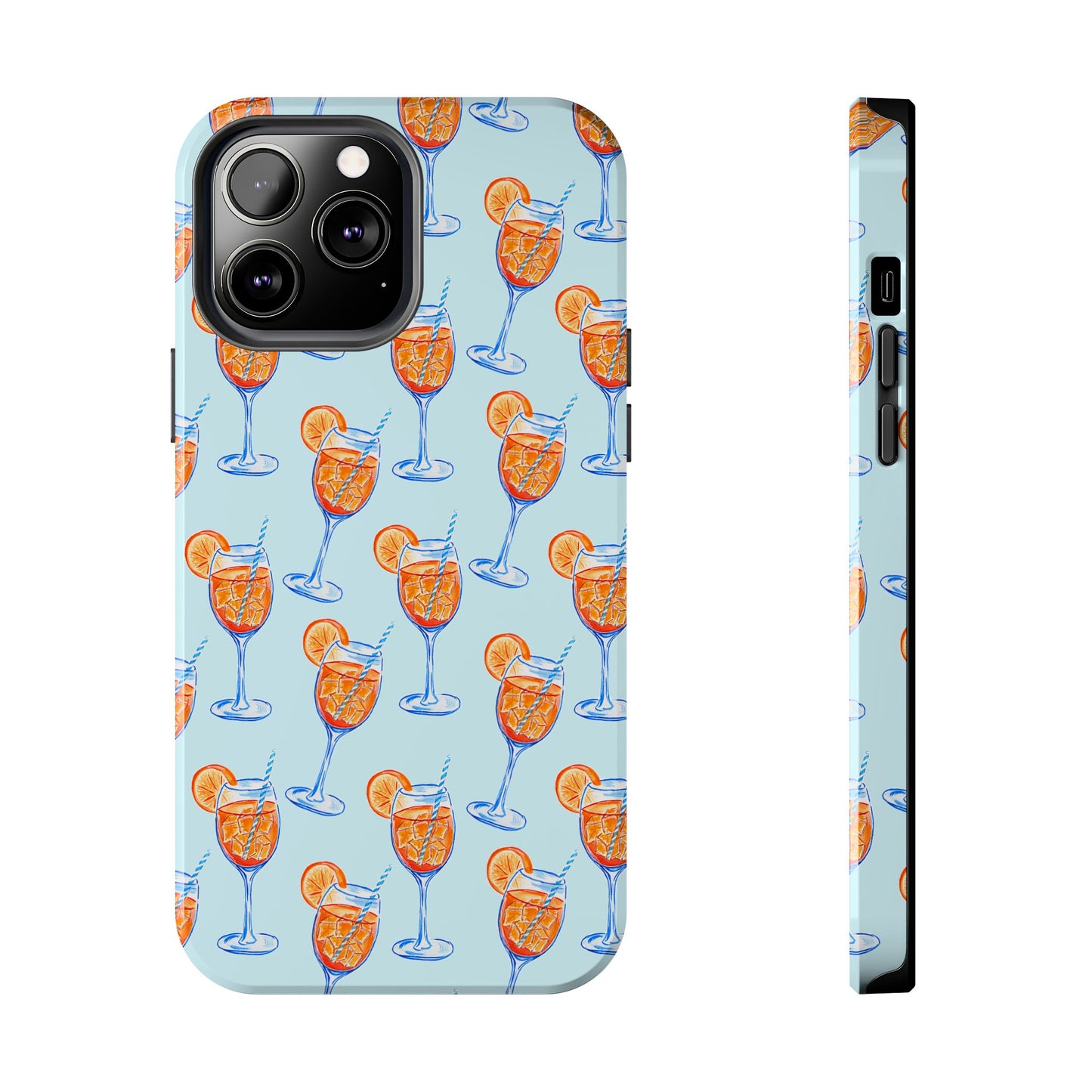 Orange & Blue Aperol Spritz Watercolor Pattern Turquoise Phone Case | Various Models iPhone 13 Pro Max