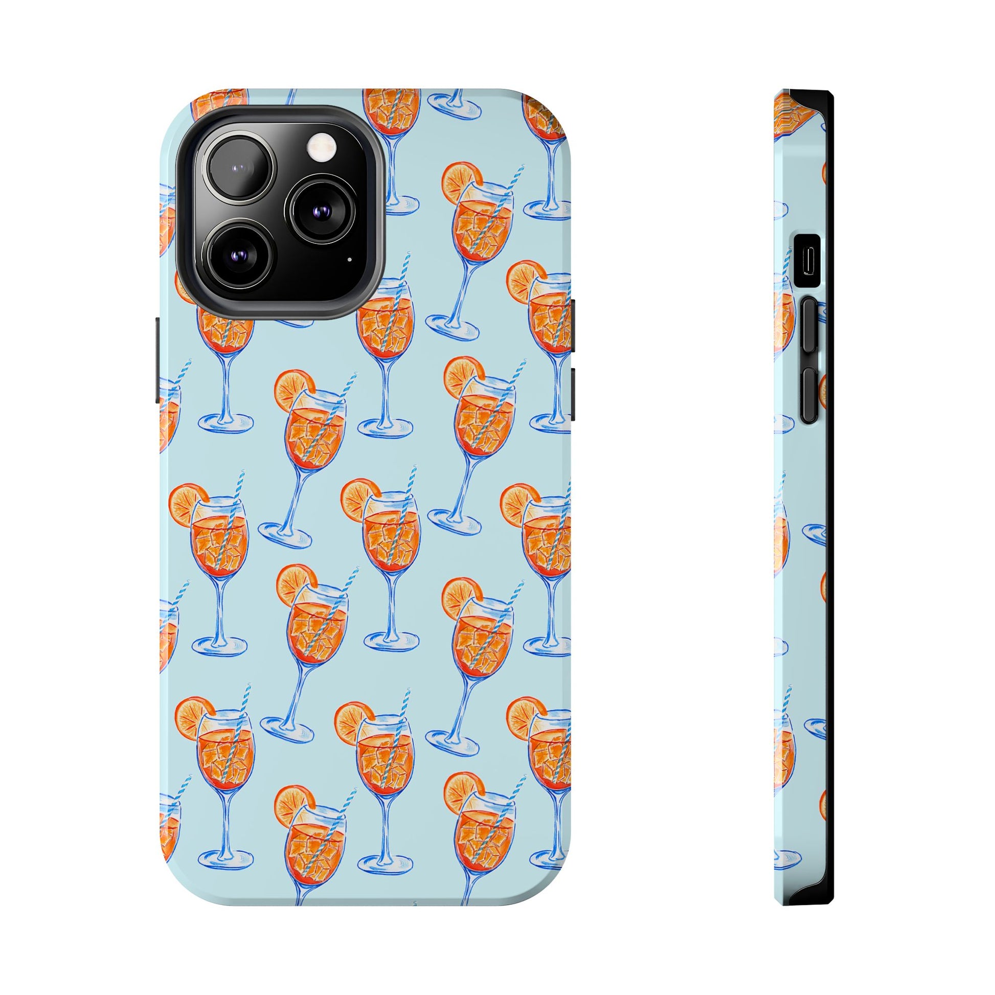 Orange & Blue Aperol Spritz Watercolor Pattern Turquoise Phone Case | Various Models iPhone 13 Pro Max