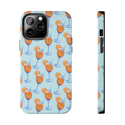 Orange & Blue Aperol Spritz Watercolor Pattern Turquoise Phone Case | Various Models iPhone 13 Pro Max