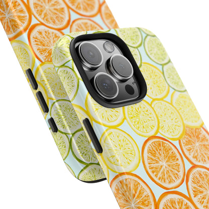 Ombré Citrus Grapefruit, Oranges, Lemons, & Limes Watercolor Illustrated Light Blue Tough Phone Case | Various Models Available