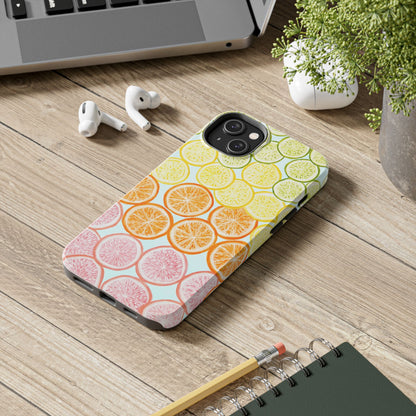 Ombré Citrus Grapefruit, Oranges, Lemons, & Limes Watercolor Illustrated Light Blue Tough Phone Case | Various Models Available