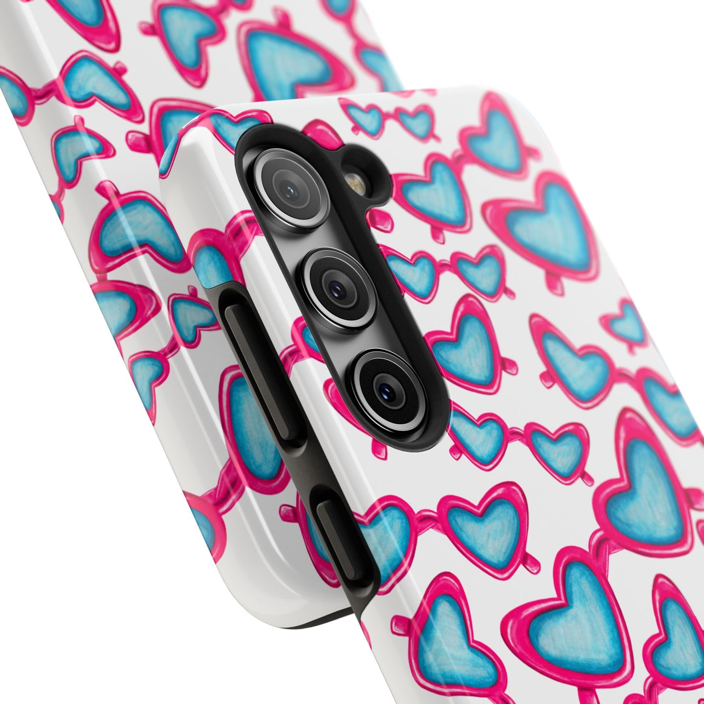 Pink & Blue Heart Shaped Sunglasses Watercolor Illustrated Tossed Pattern Tough Case | Various Models