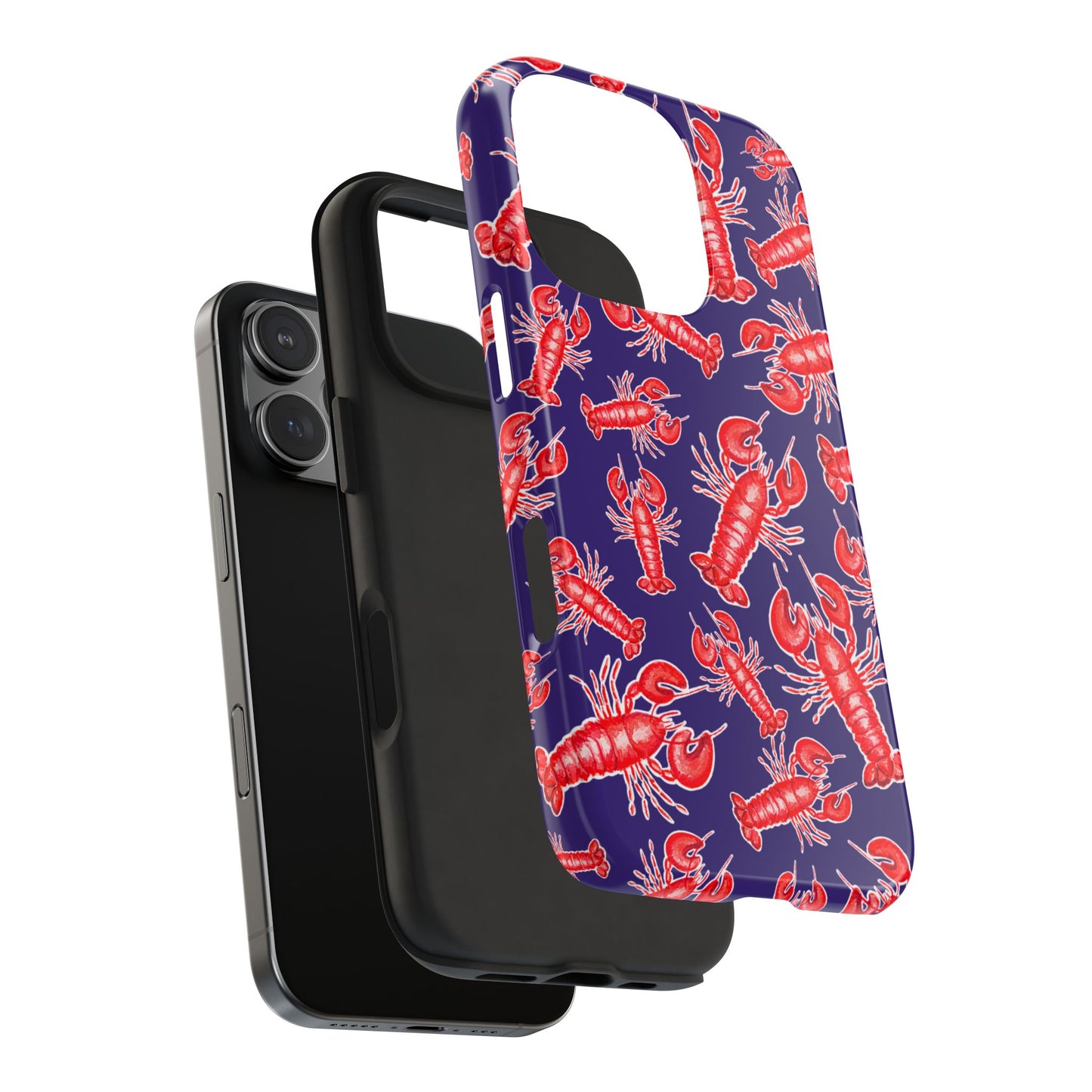 Red Lobster Watercolor Illustrated Tossed Pattern Navy Coastal Nautical Tough Phone Case | Various Models
