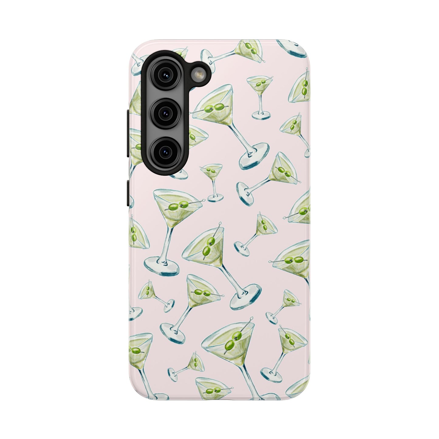 Watercolor Blue and Green Martinis Tossed Illustrated Pattern Blush Pink Tough Phone Case | Various Models