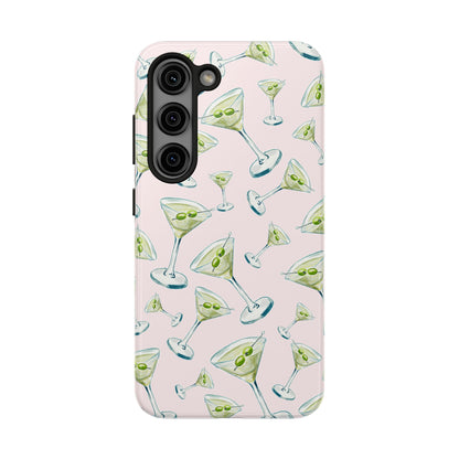 Watercolor Blue and Green Martinis Tossed Illustrated Pattern Blush Pink Tough Phone Case | Various Models