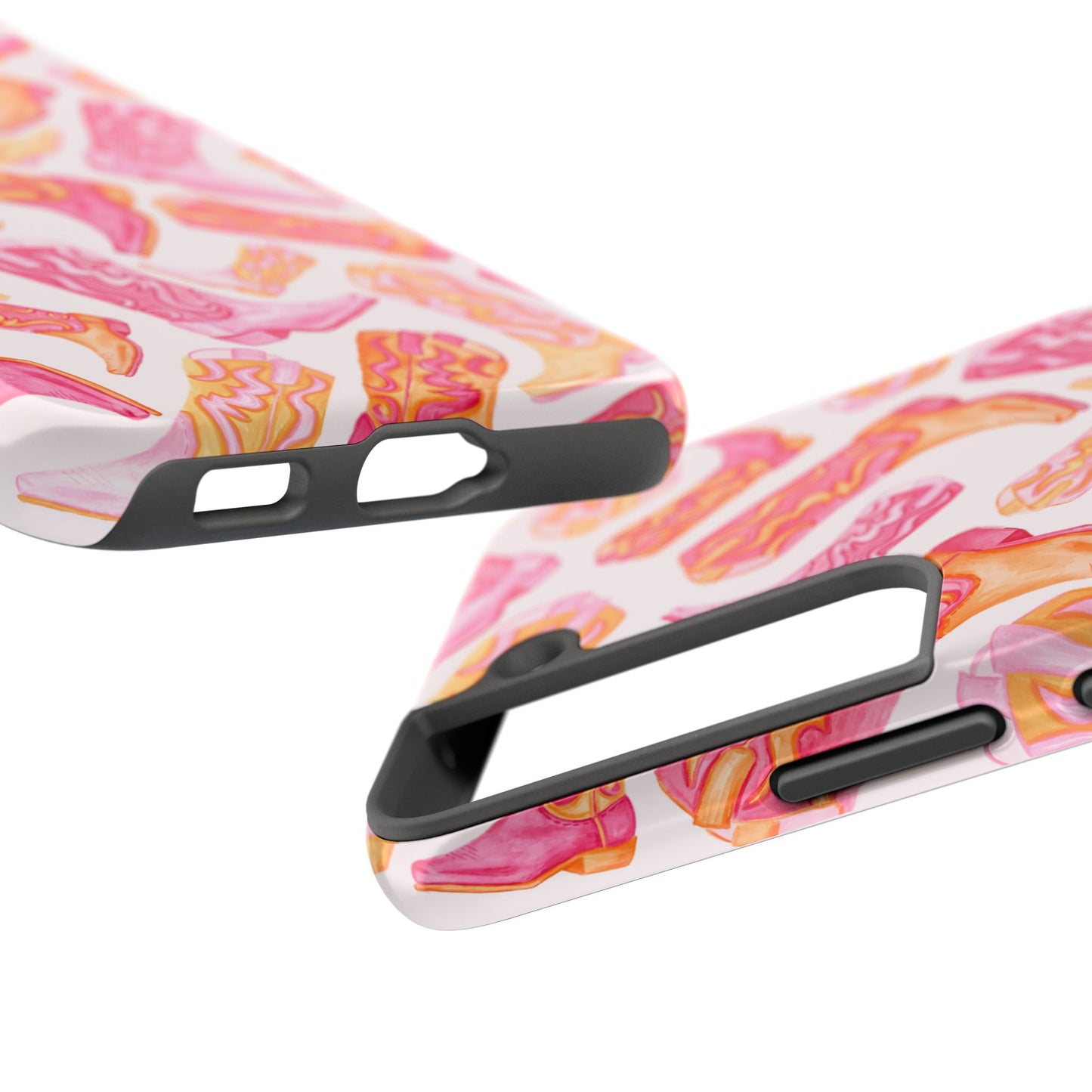 Tossed Hot Pink & Orange Watercolor Cowboy Boots Tough Light Pink Phone Case | Various Models Available