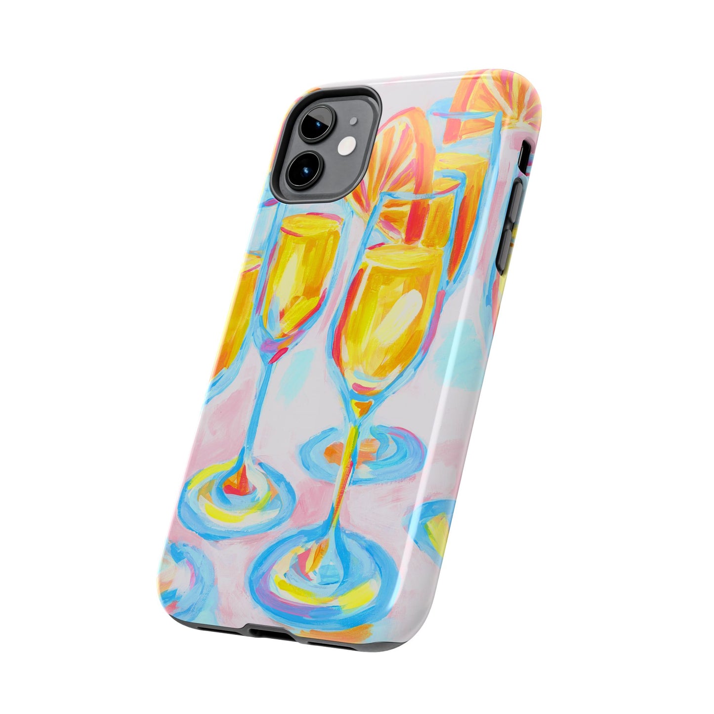Pink Orange Mimosas Blue Champagne Flutes Abstract Acrylic Tough Phone Case | Various Models