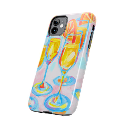 Pink Orange Mimosas Blue Champagne Flutes Abstract Acrylic Tough Phone Case | Various Models
