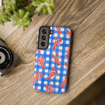 Blue Gingham Red Lobster Watercolor Patterned Phone Case | Various Models