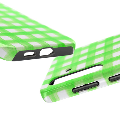 Lime Green Gingham Watercolor Illustrated Tough Phone Case | Various Models Available