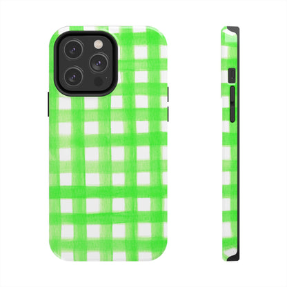 Lime Green Gingham Watercolor Illustrated Tough Phone Case | Various Models Available