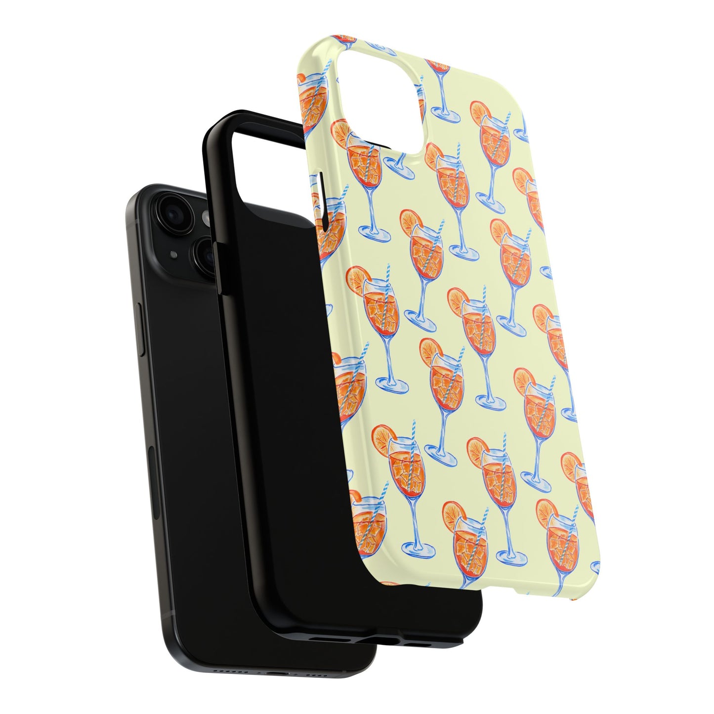 Lemon Yellow Orange & Blue Aperol Spritz Watercolor Patterned Tough Phone Case | Various Models