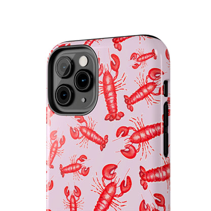 Red Lobster Watercolor Illustrated Tossed Pattern Light Pink Coastal Nautical Tough Phone Case | Various Models
