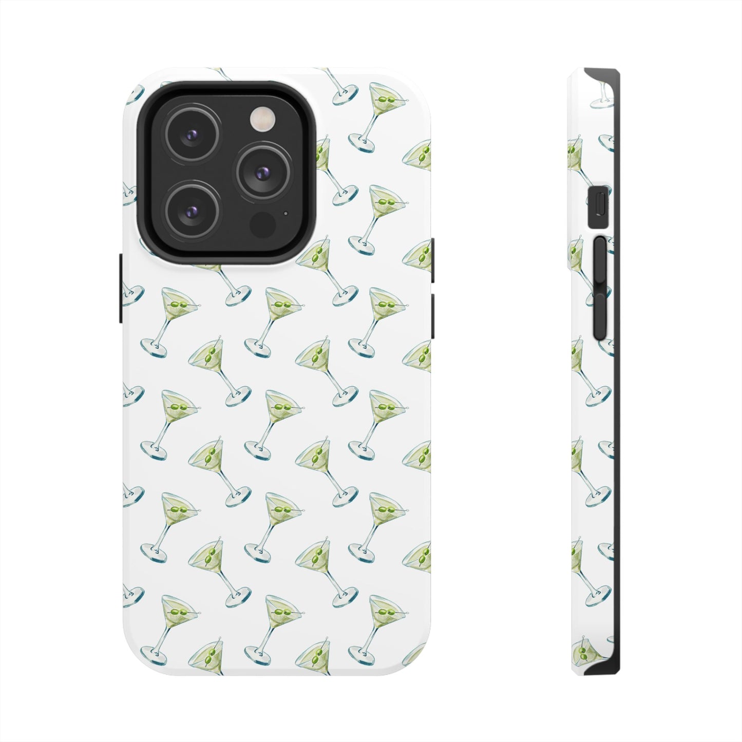 Martini Watercolor Illustrated Tossed Pattern Tough Phone Case | Various Models Available iPhone 14 Pro