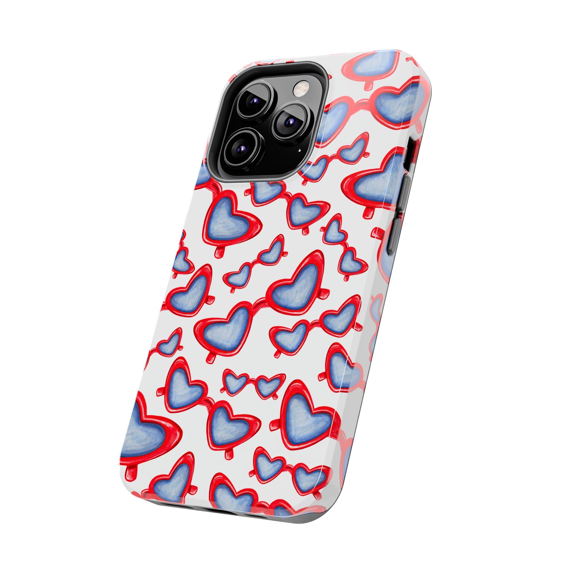 Red, White, & Blue Heart Shaped Watercolor Sunglasses Tossed Pattern Tough Phone Cases