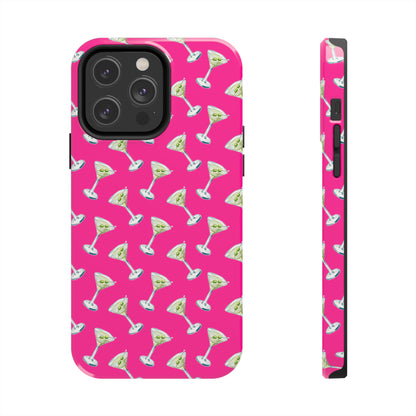 Hot Pink Mini Martini Watercolor Illustrated Tossed Pattern Tough Phone Case | Various Models Available iPhone 14 Pro Max