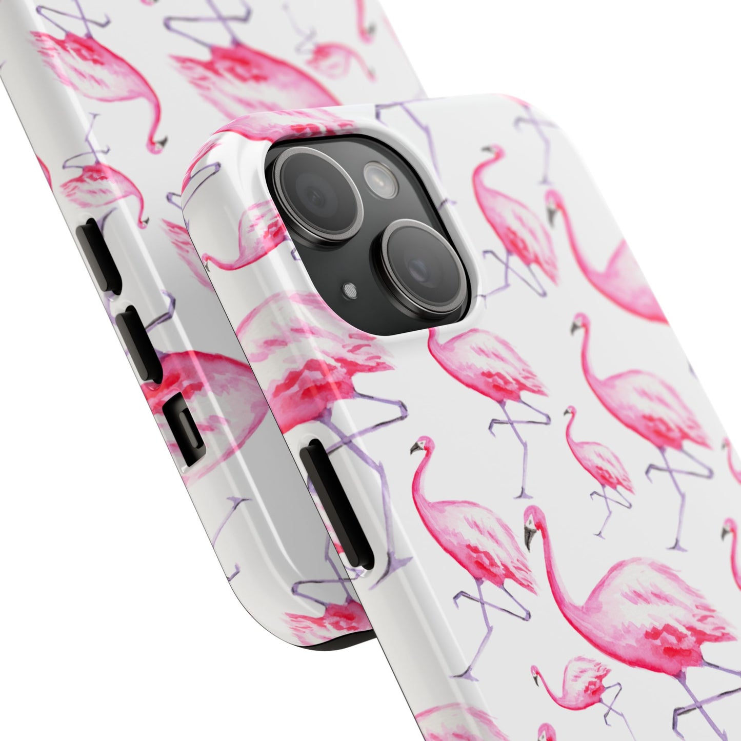 Hot Pink Flamingos Watercolor Illustrated Tossed Pattern Phone Case | Various Models