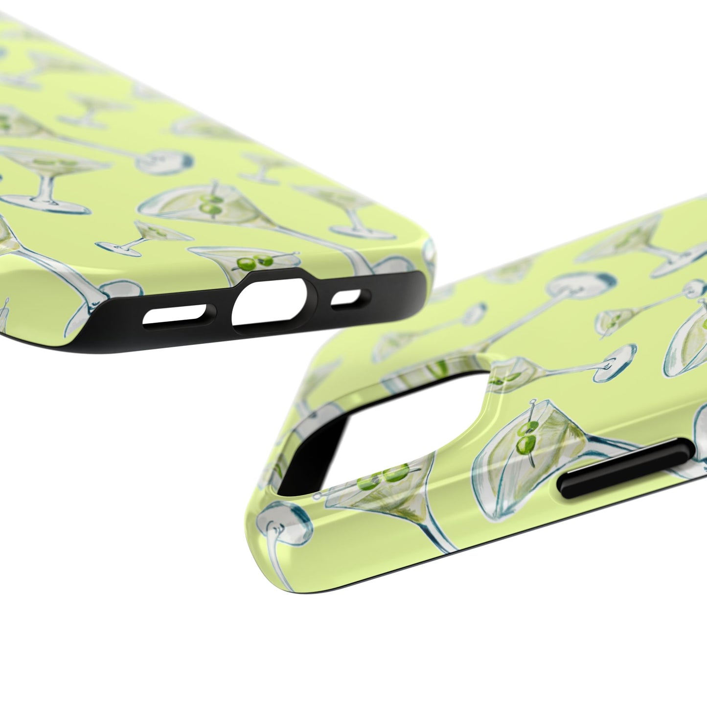 Watercolor Blue and Green Martinis Tossed Illustrated Pattern Yellow Tough Phone Case | Various Models