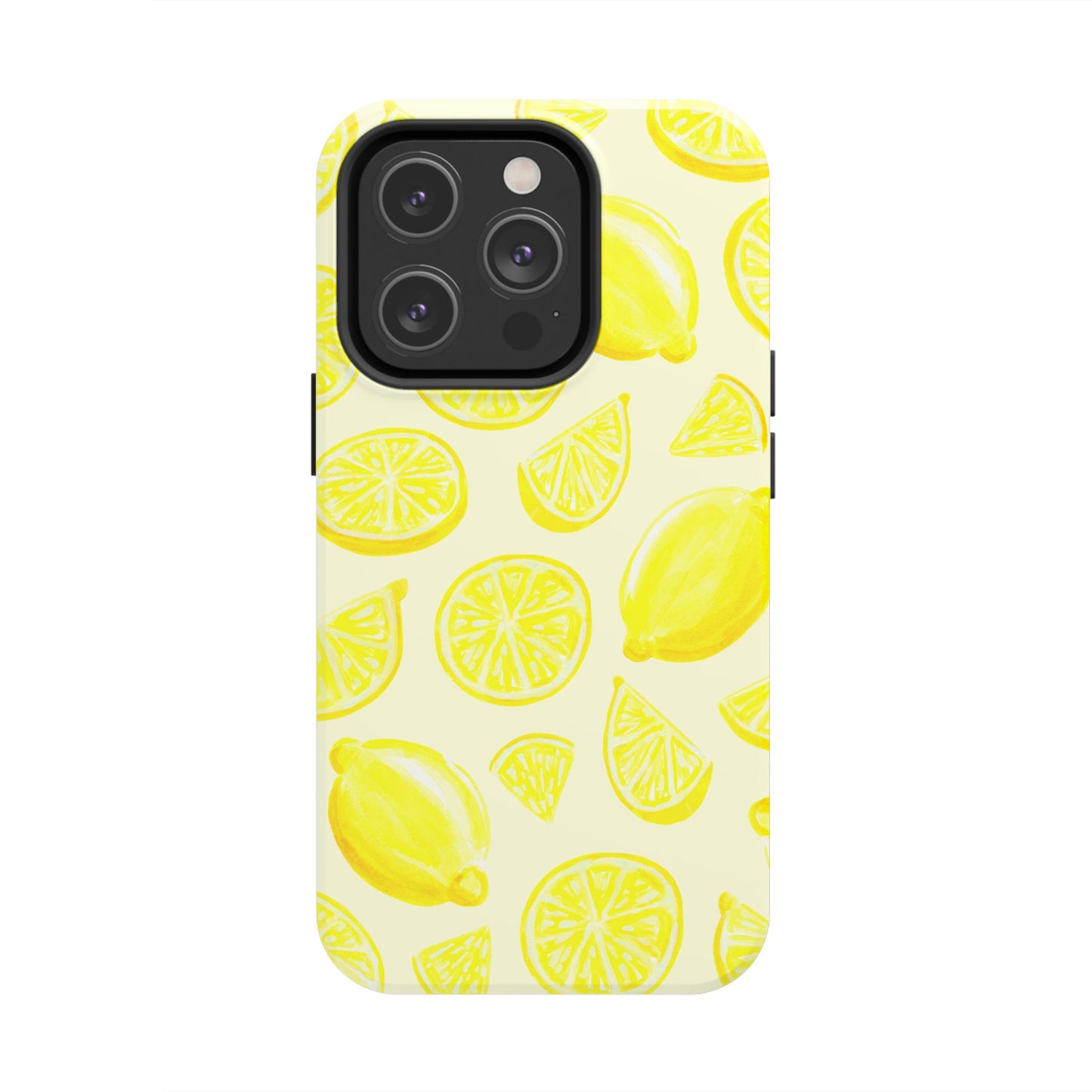 Bright Yellow Lemons Watercolor Illustrated Tossed Pattern Pale Yellow Tough Phone Case | Various Models
