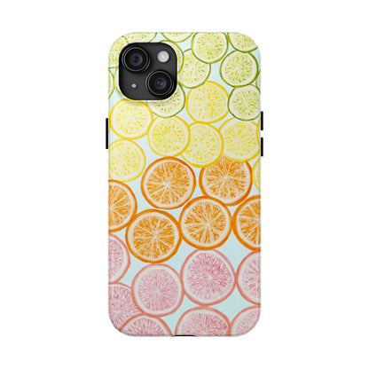 Ombré Citrus Grapefruit, Oranges, Lemons, & Limes Watercolor Illustrated Light Blue Tough Phone Case | Various Models Available
