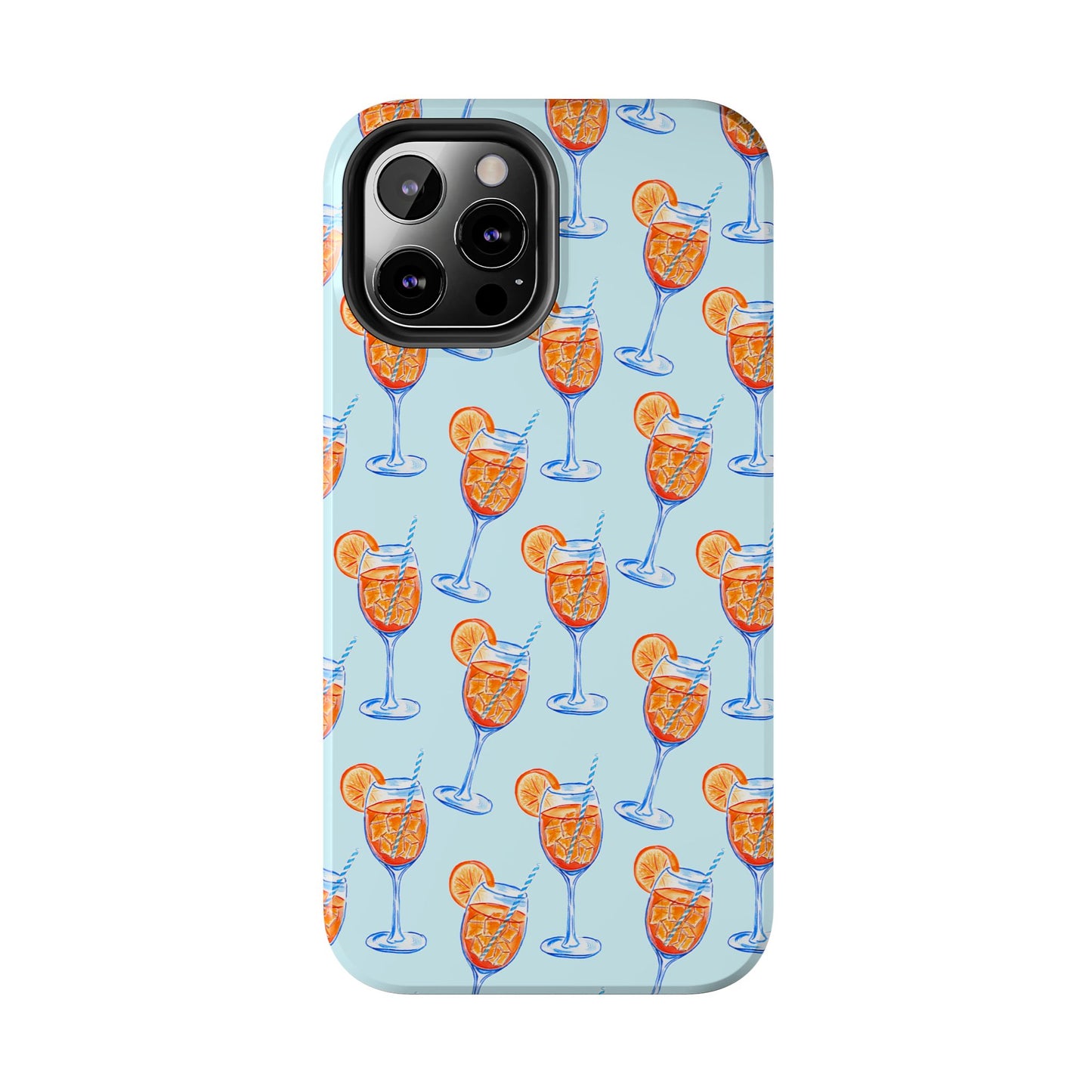 Orange & Blue Aperol Spritz Watercolor Pattern Turquoise Phone Case | Various Models