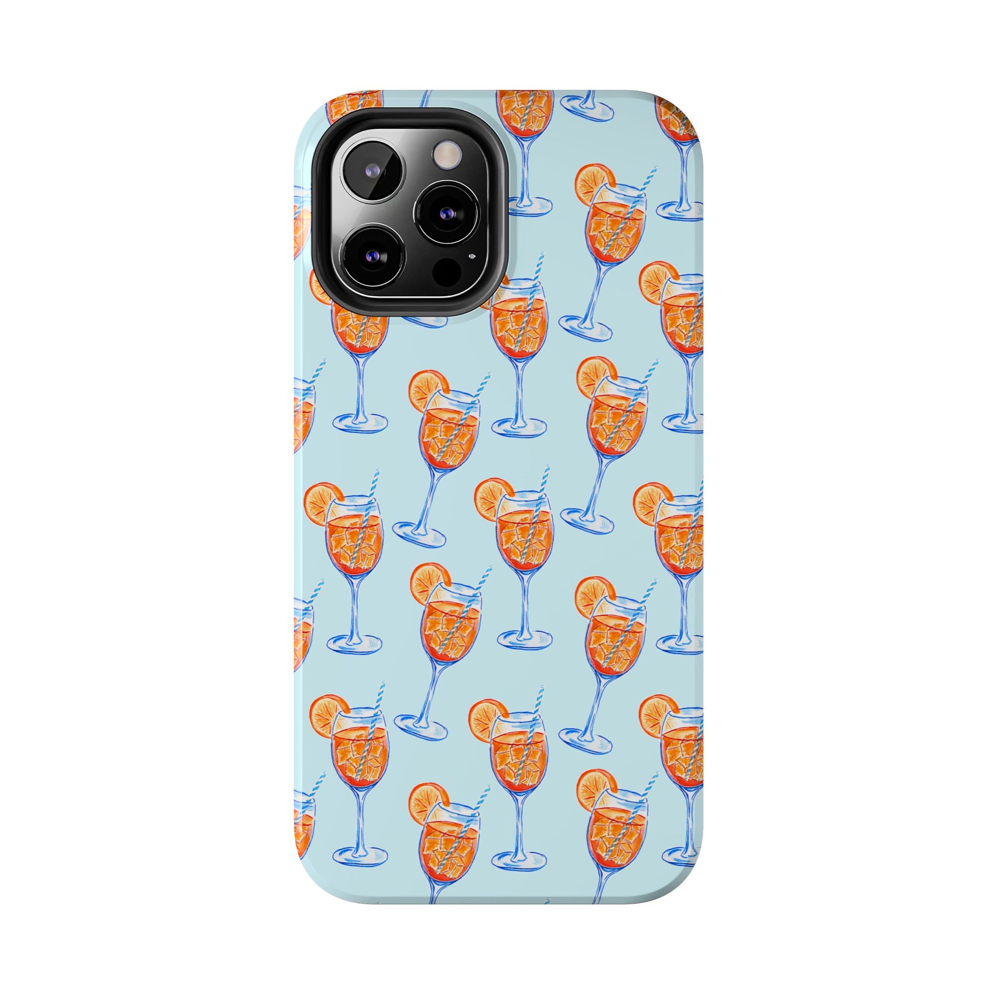 Orange & Blue Aperol Spritz Watercolor Pattern Turquoise Phone Case | Various Models
