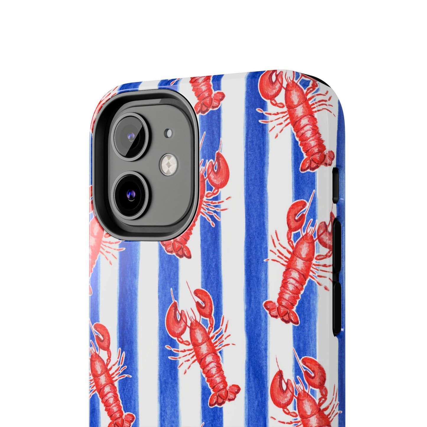 Blue & White Strip Red Lobster Watercolor Patterned Phone Case | Various Models