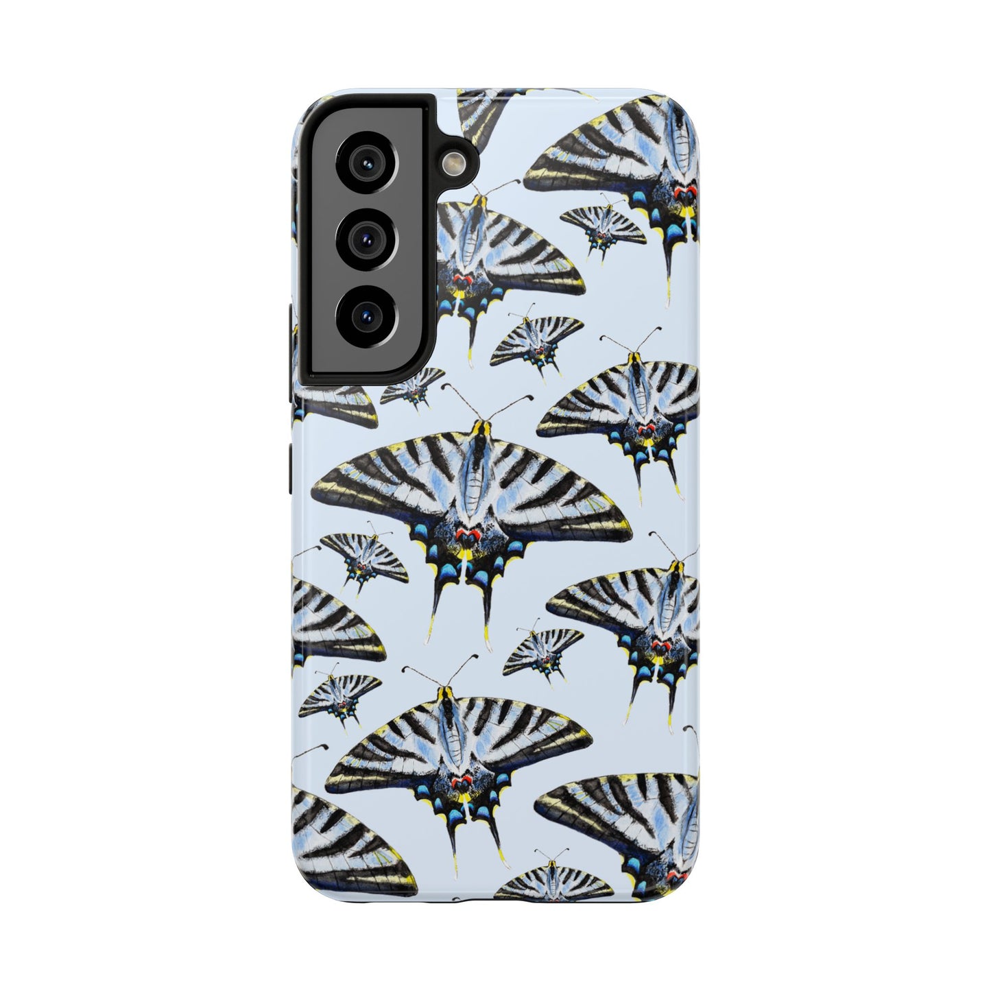 Light Blue Swallowtail Butterflies Watercolor Illustrated Pale Blue Tough Phone Case | Various Models Samsung Galaxy S22