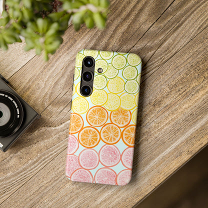 Ombré Citrus Grapefruit, Oranges, Lemons, & Limes Watercolor Illustrated Light Blue Tough Phone Case | Various Models Available