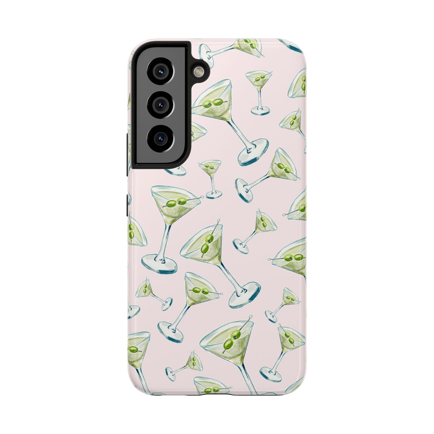 Watercolor Blue and Green Martinis Tossed Illustrated Pattern Blush Pink Tough Phone Case | Various Models