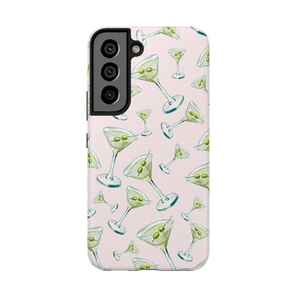 Watercolor Blue and Green Martinis Tossed Illustrated Pattern Blush Pink Tough Phone Case | Various Models