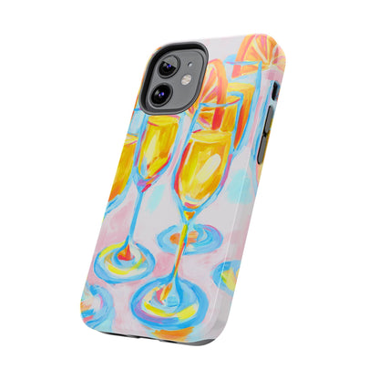 Pink Orange Mimosas Blue Champagne Flutes Abstract Acrylic Tough Phone Case | Various Models