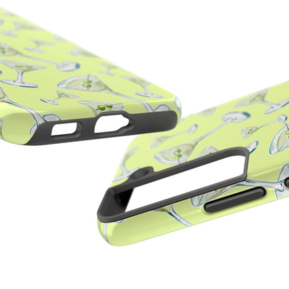 Watercolor Blue and Green Martinis Tossed Illustrated Pattern Yellow Tough Phone Case | Various Models