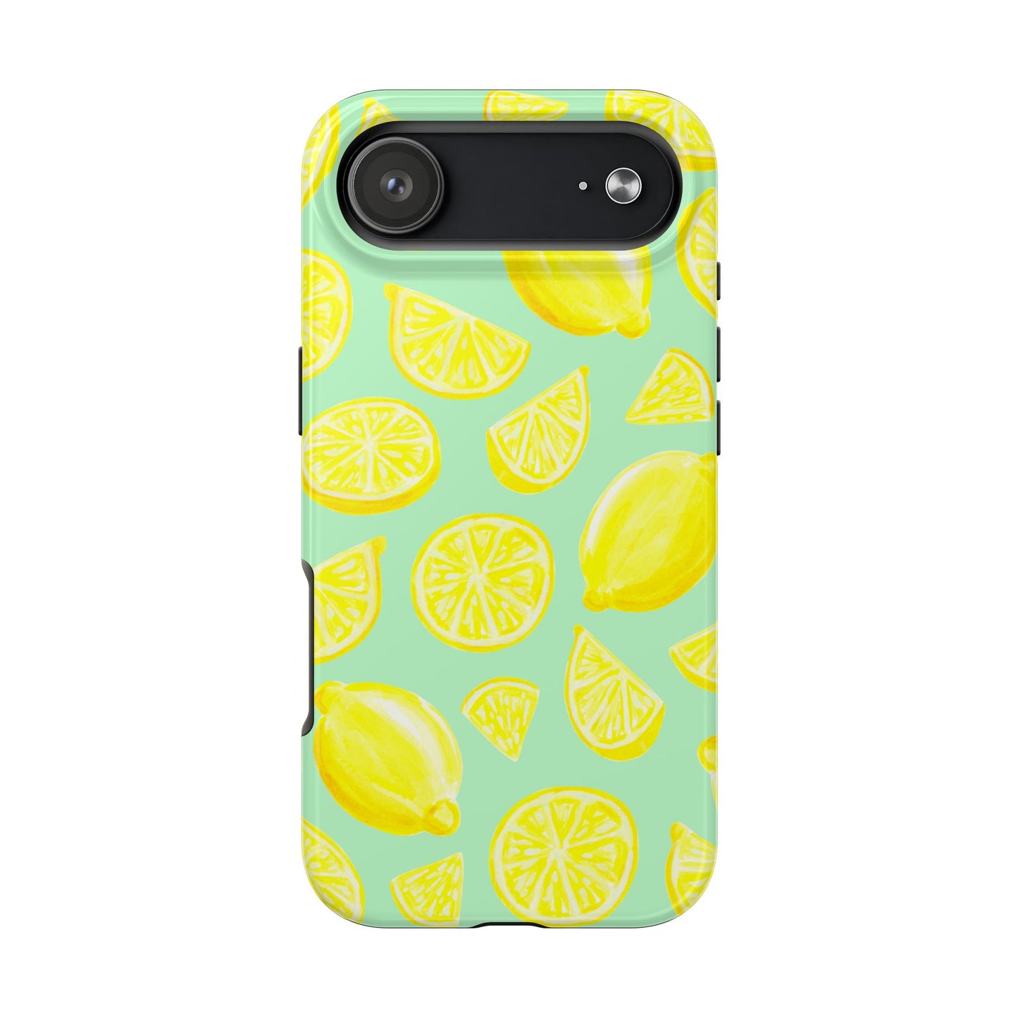 Bright Yellow Lemons Watercolor Illustrated Tossed Pattern Mint Green Tough Phone Case | Various Models
