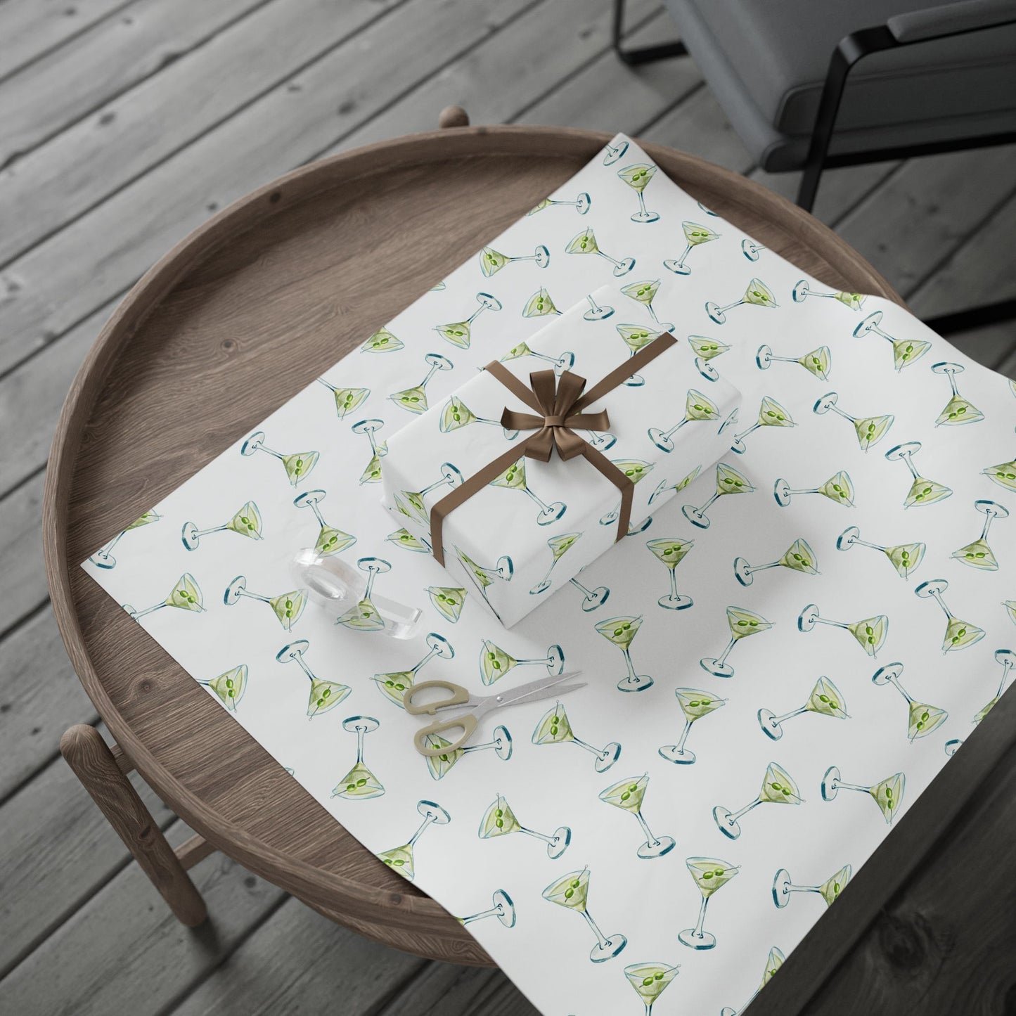 Gift Wrap | Martini Watercolor Illustrated Tossed Pattern | Matte or Glossy