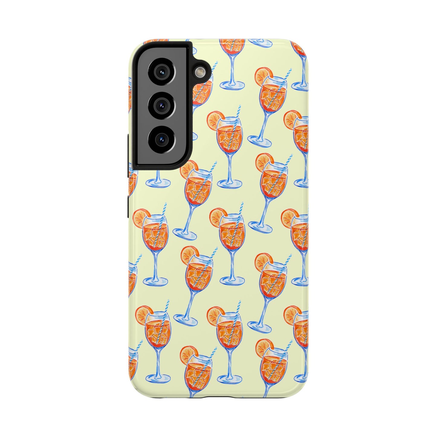 Lemon Yellow Orange & Blue Aperol Spritz Watercolor Patterned Tough Phone Case | Various Models Samsung Galaxy S22