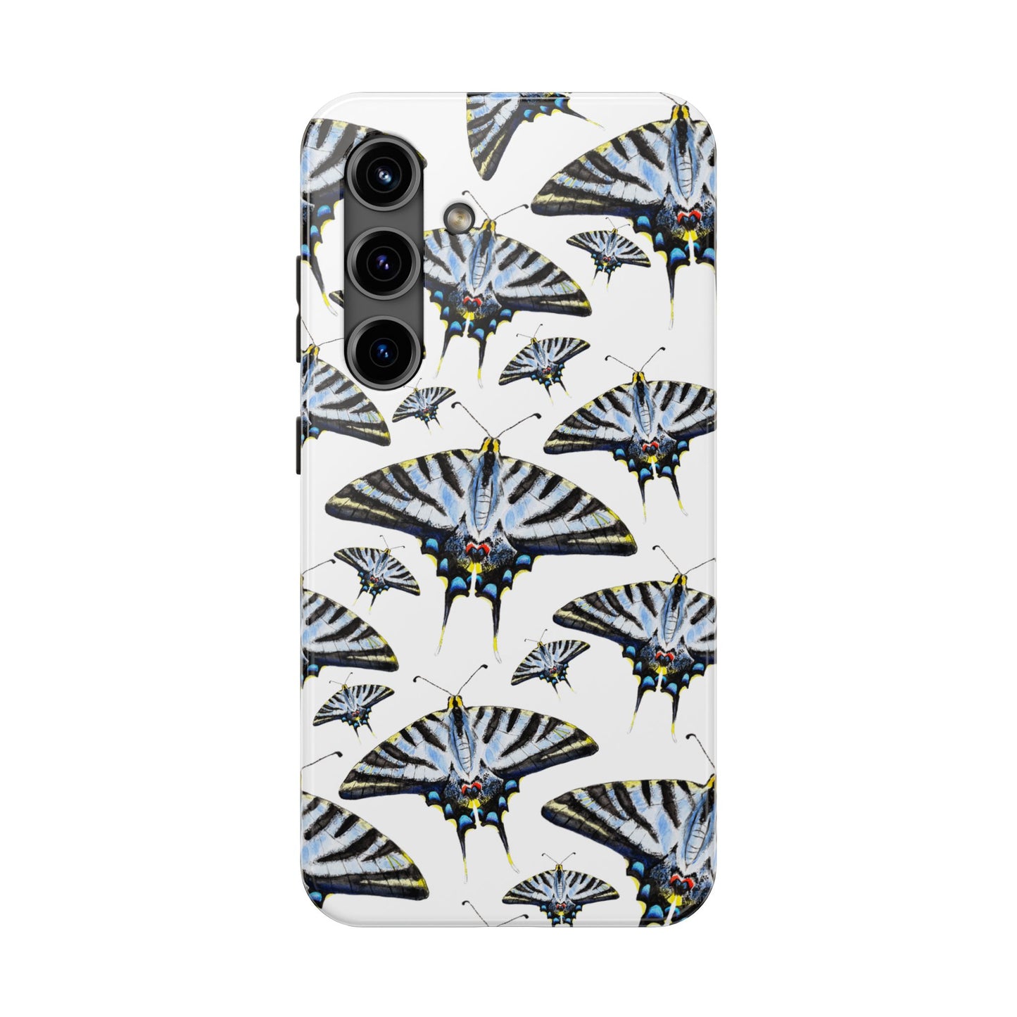 Light Blue Swallowtail Butterflies Watercolor Illustrated Pale Blue Tough Phone Case | Various Models Samsung Galaxy S24