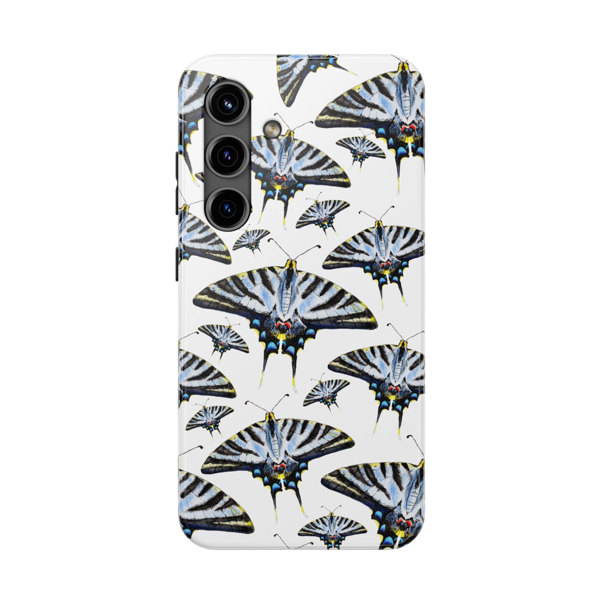 Light Blue Swallowtail Butterflies Watercolor Illustrated Pale Blue Tough Phone Case | Various Models Samsung Galaxy S24