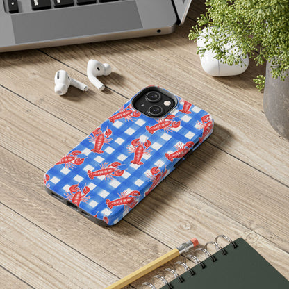 Blue Gingham Red Lobster Watercolor Patterned Phone Case | Various Models