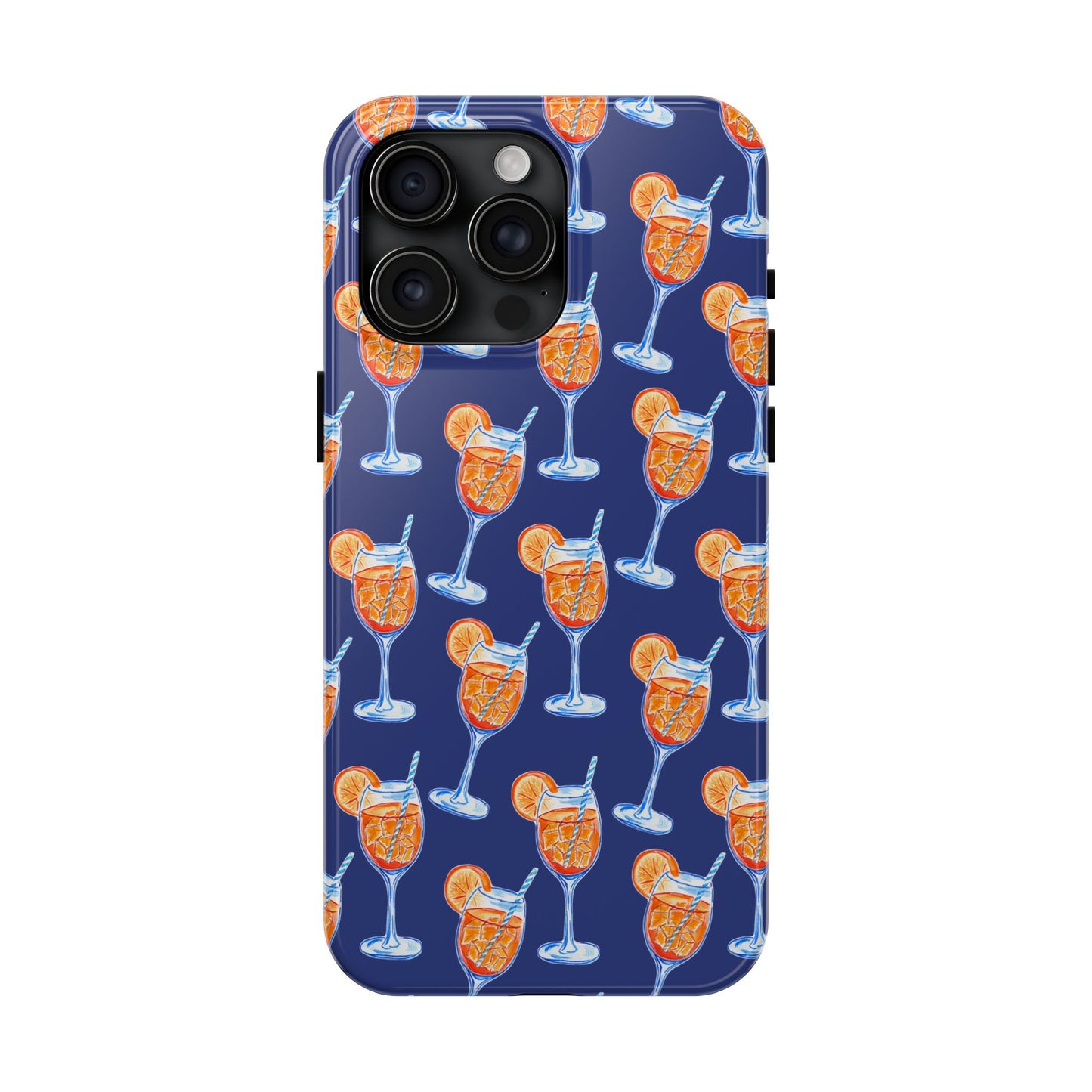 Orange & Blue Aperol Spritz Watercolor Pattern Navy Tough Case | Various Models iPhone 15 Pro Max
