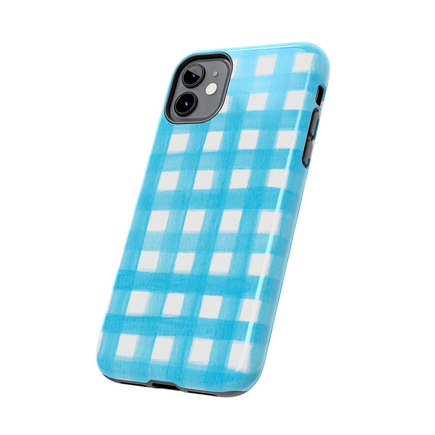 Turquoise Gingham Watercolor Illustrated Tough Phone Case | Various Models Available