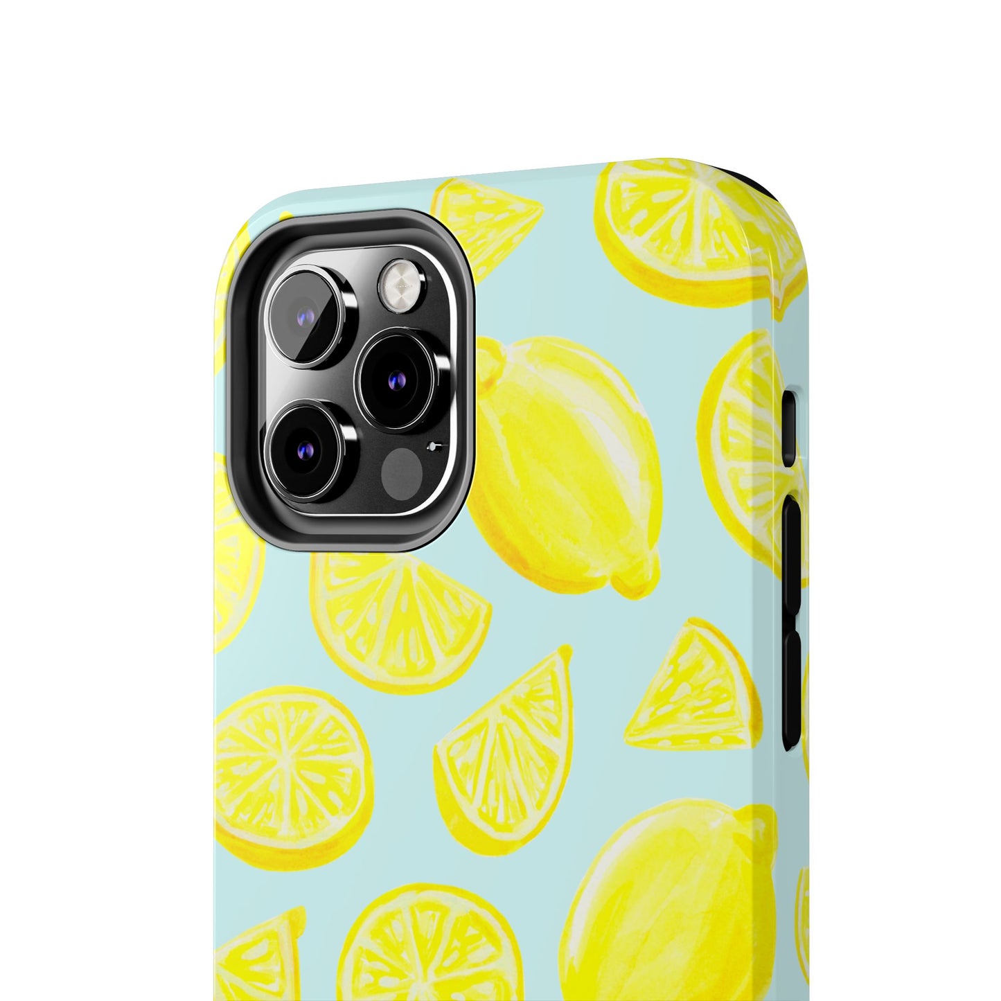 Bright Yellow Lemons Watercolor Illustrated Tossed Pattern Light Blue Tough Phone Case | Various Models