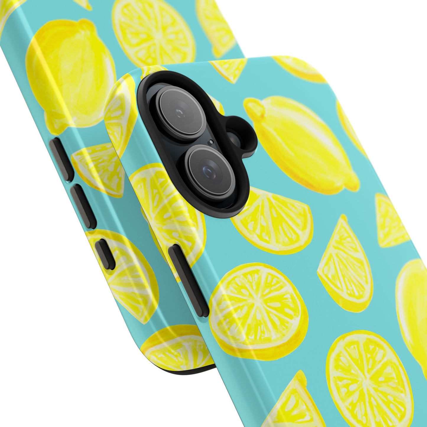 Bright Yellow Lemons Watercolor Illustrated Tossed Pattern Turquoise Blue Tough Phone Case | Various Models