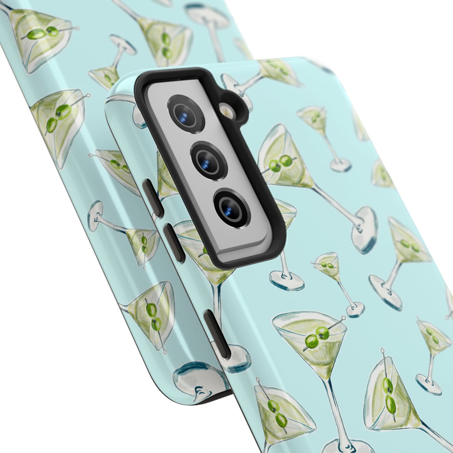 Watercolor Blue and Green Martinis Tossed Illustrated Pattern Turquoise Blue Tough Phone Case | Various Models